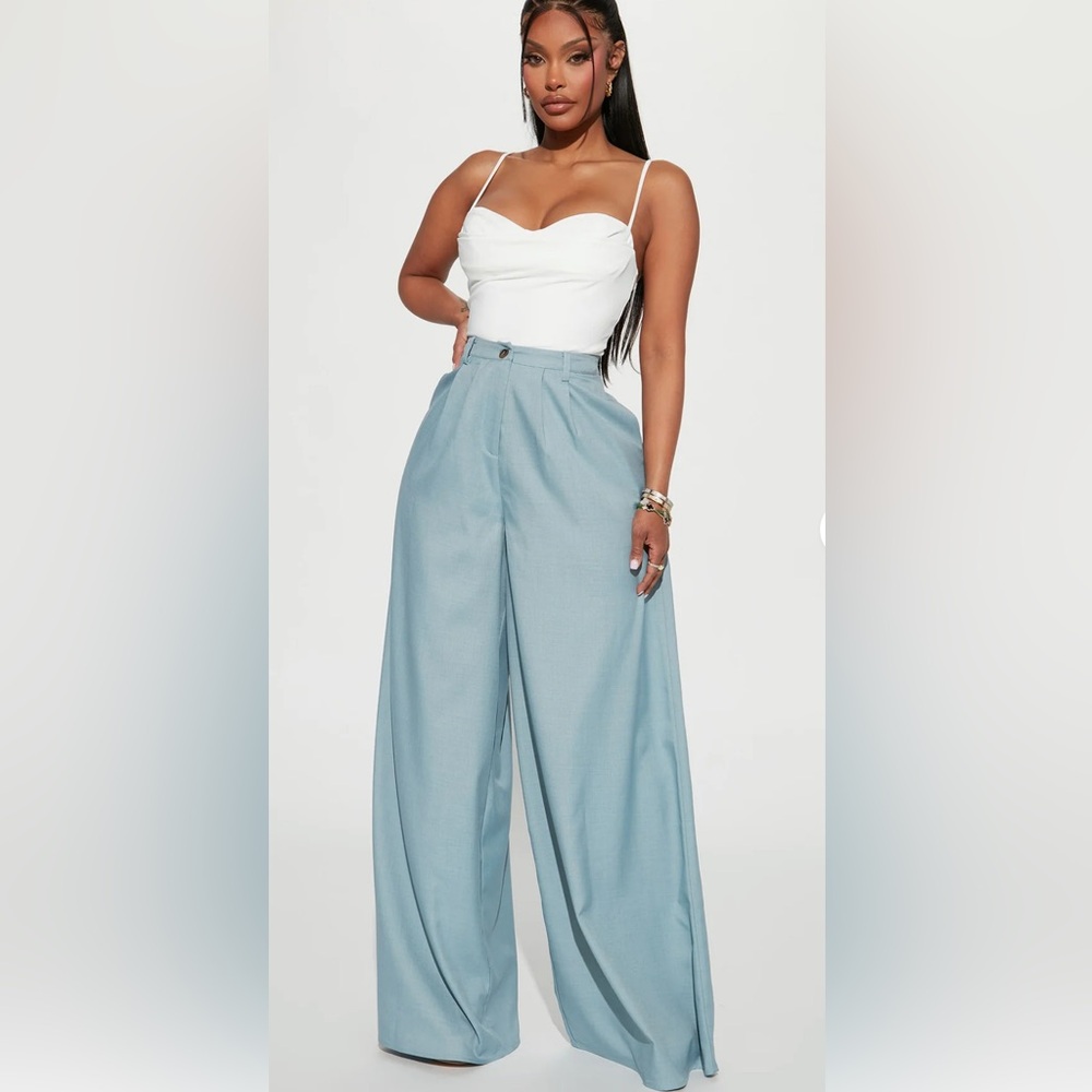 Elegant Blue Wide-Leg Pants